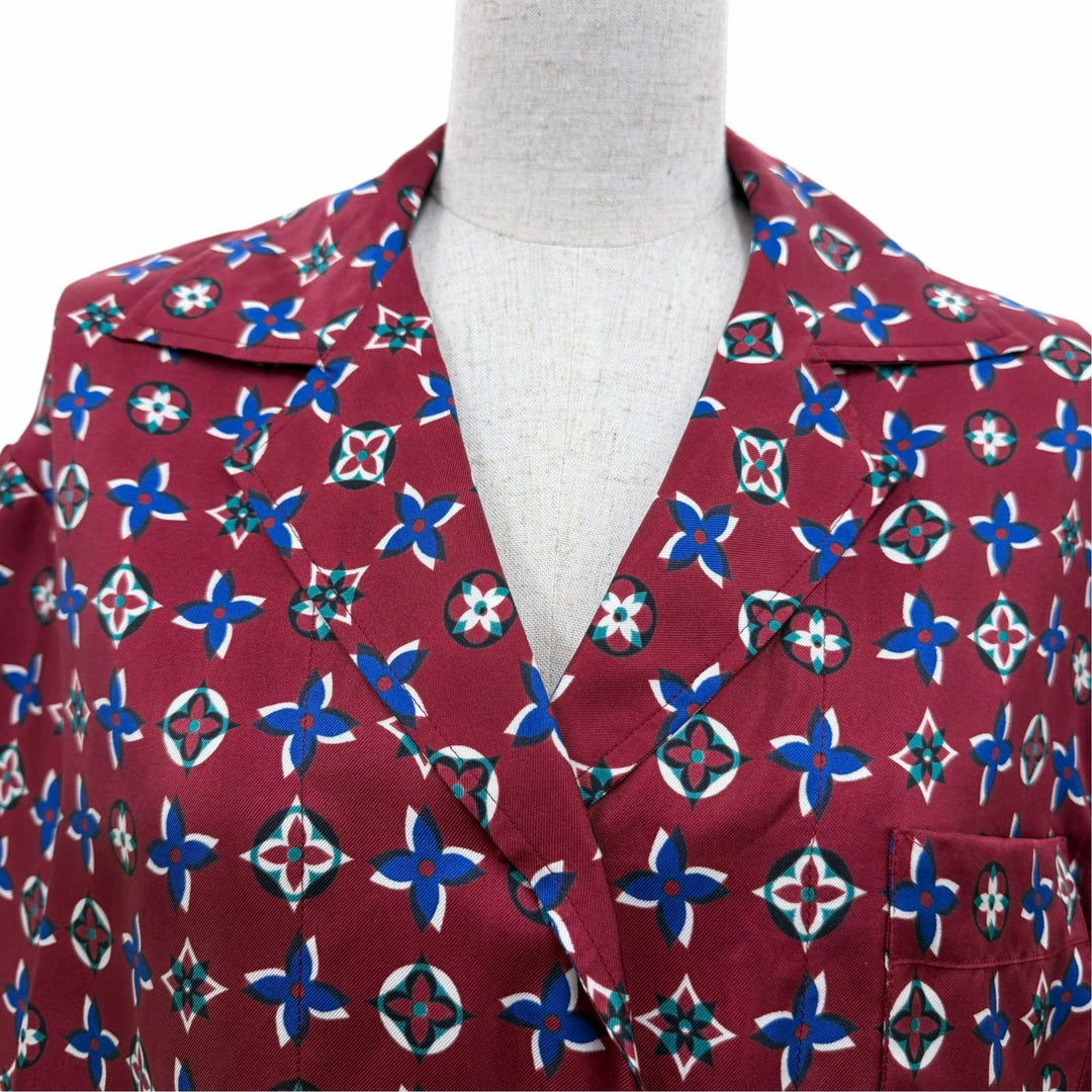 Pristine LOUIS VUITTON Long sleeve shirt Monogram Bordeaux series silk Women 34
