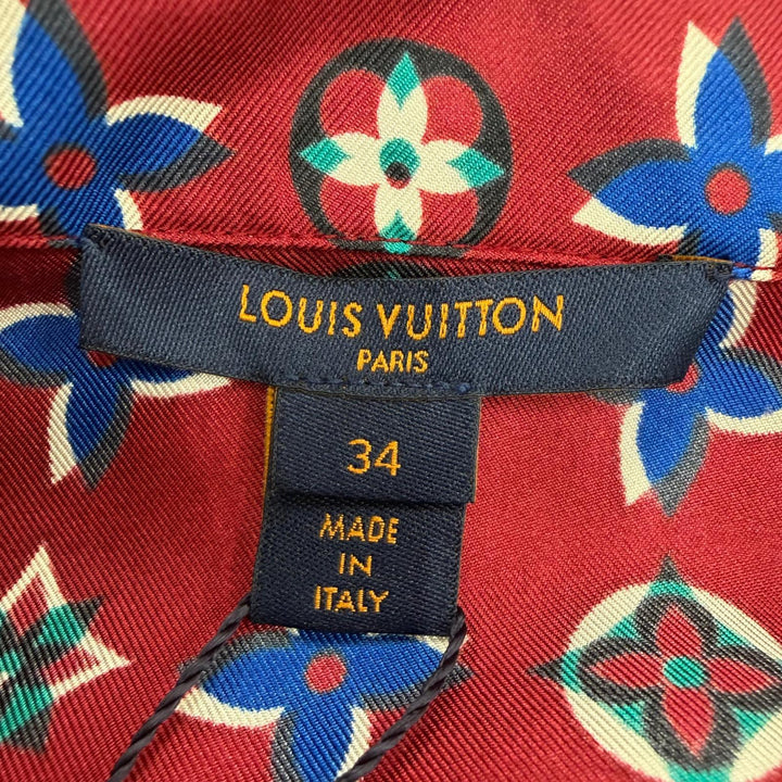 Pristine LOUIS VUITTON Long sleeve shirt Monogram Bordeaux series silk Women 34