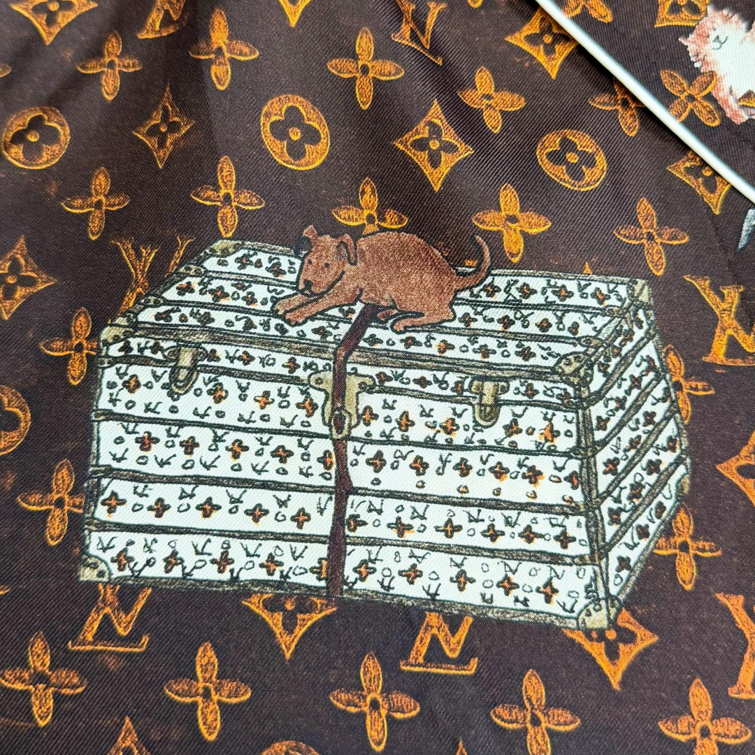 Pristine LOUIS VUITTON Long sleeve shirt Catgram print cat Brown silk Women 42