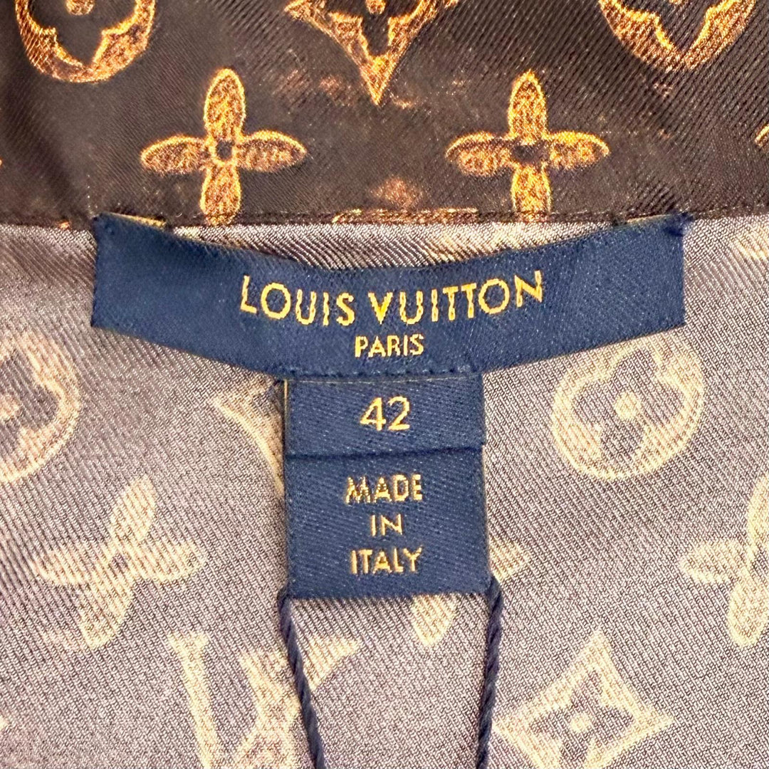 Pristine LOUIS VUITTON Long sleeve shirt Catgram print cat Brown silk Women 42