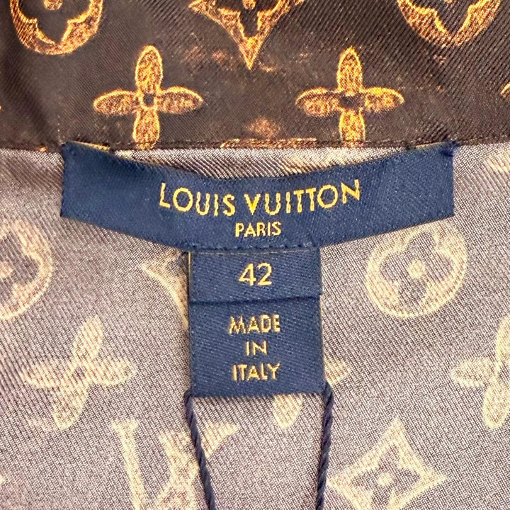 Pristine LOUIS VUITTON Long sleeve shirt Catgram print cat Brown silk Women 42
