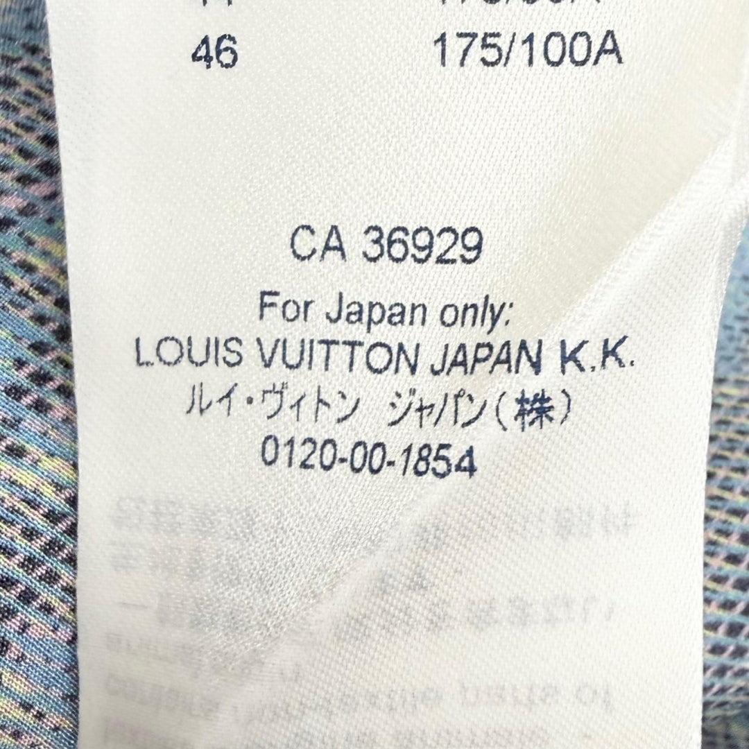 Pristine LOUIS VUITTON Long sleeve shirt 3D Damier Monogram Print Blue silk 36