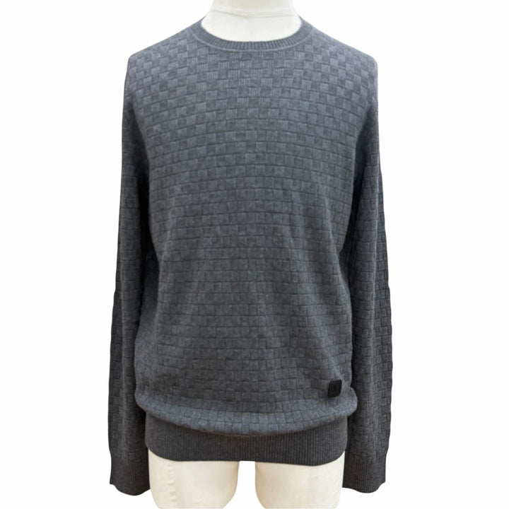 Pristine LOUIS VUITTON sweater Damier leather patch crew neck knit gray mens L