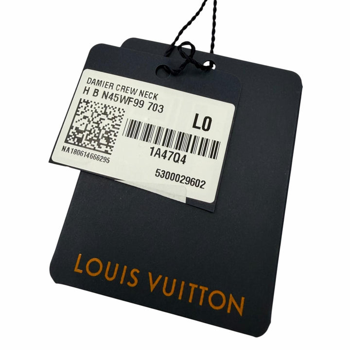 Pristine LOUIS VUITTON sweater Damier leather patch crew neck knit gray mens L