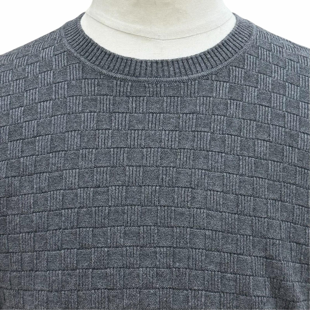 Pristine LOUIS VUITTON sweater Damier leather patch crew neck knit gray mens L