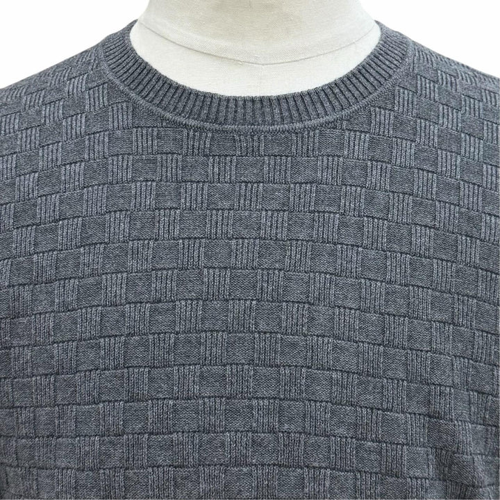 Pristine LOUIS VUITTON sweater Damier leather patch crew neck knit gray mens L