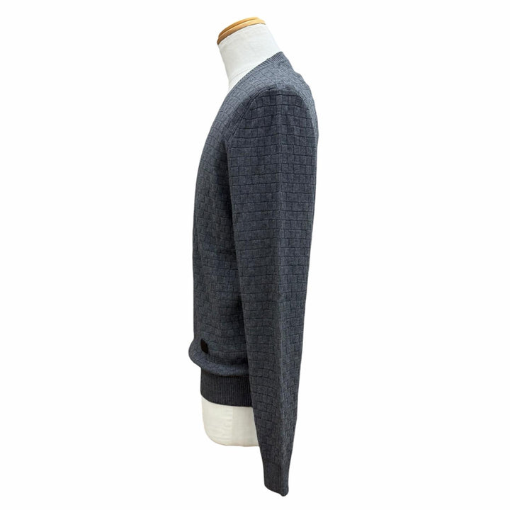 Pristine LOUIS VUITTON sweater Damier leather patch crew neck knit gray mens L
