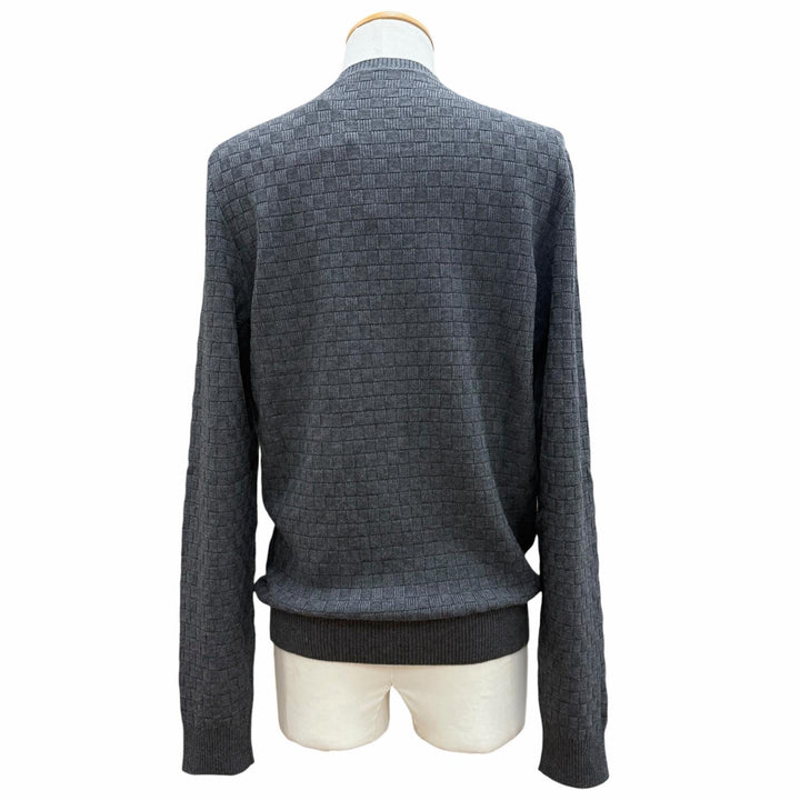 Pristine LOUIS VUITTON sweater Damier leather patch crew neck knit gray mens L