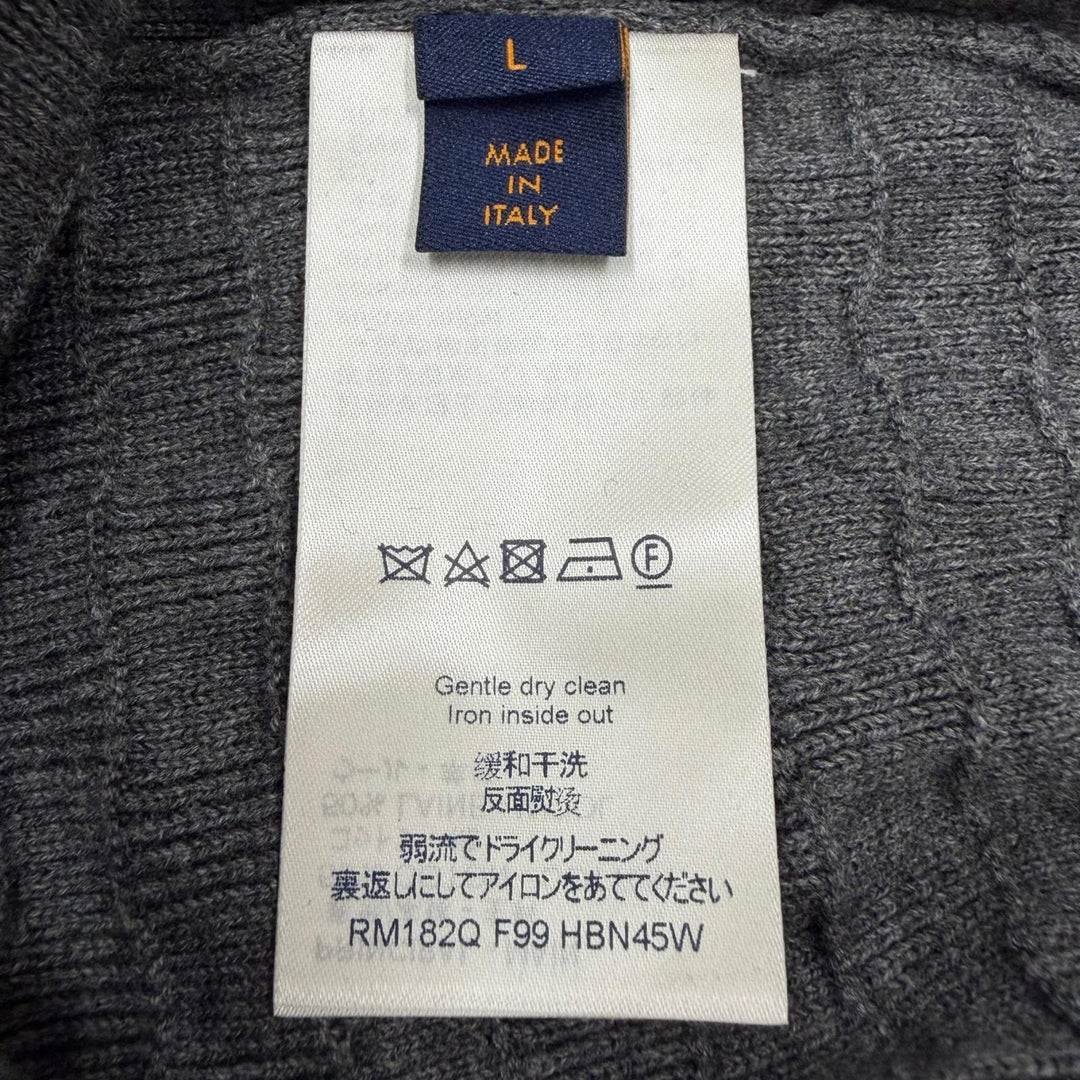 Pristine LOUIS VUITTON sweater Damier leather patch crew neck knit gray mens L