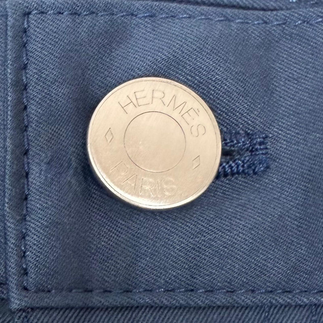 Excellent HERMES Pants Serie Button Crude Cell Chinos Navy cotton