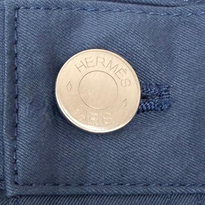 Excellent HERMES Pants Serie Button Crude Cell Chinos Navy cotton