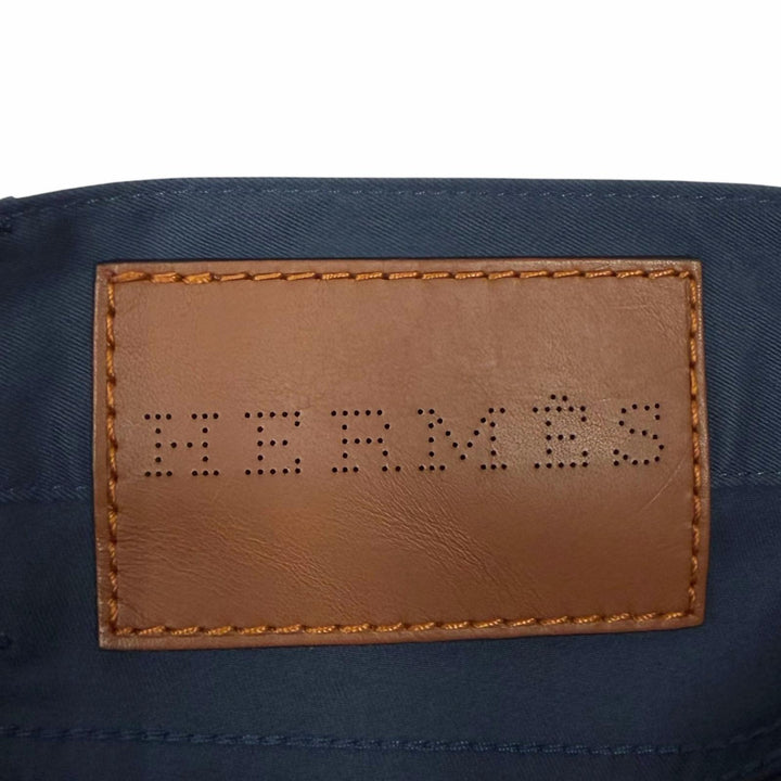Excellent HERMES Pants Serie Button Crude Cell Chinos Navy cotton