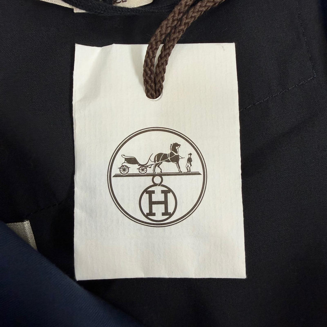 Excellent HERMES Pants Serie Button Crude Cell Chinos Navy cotton