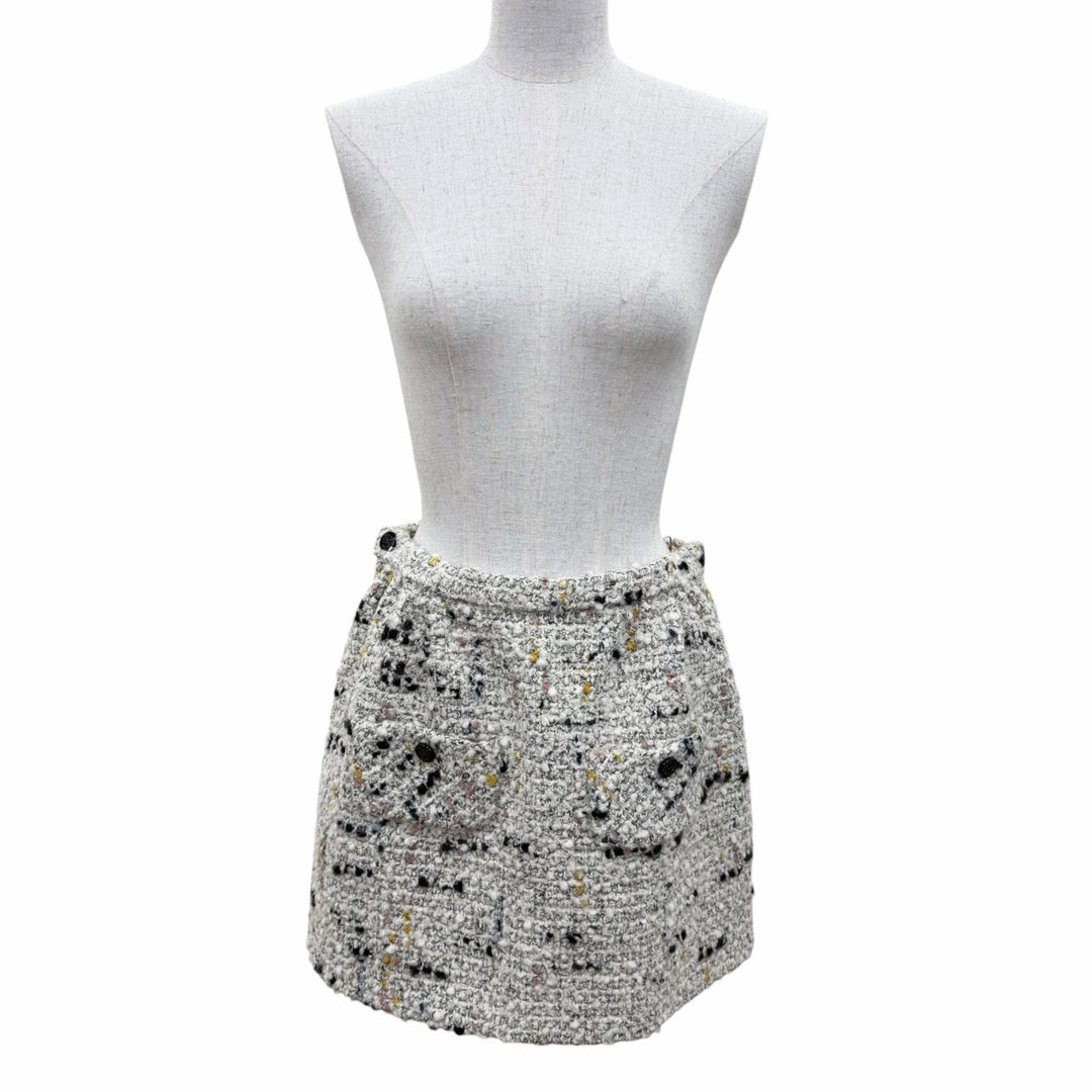 Pristine LOUIS VUITTON Tweed skirt Linen blend, mini length Ivory 36