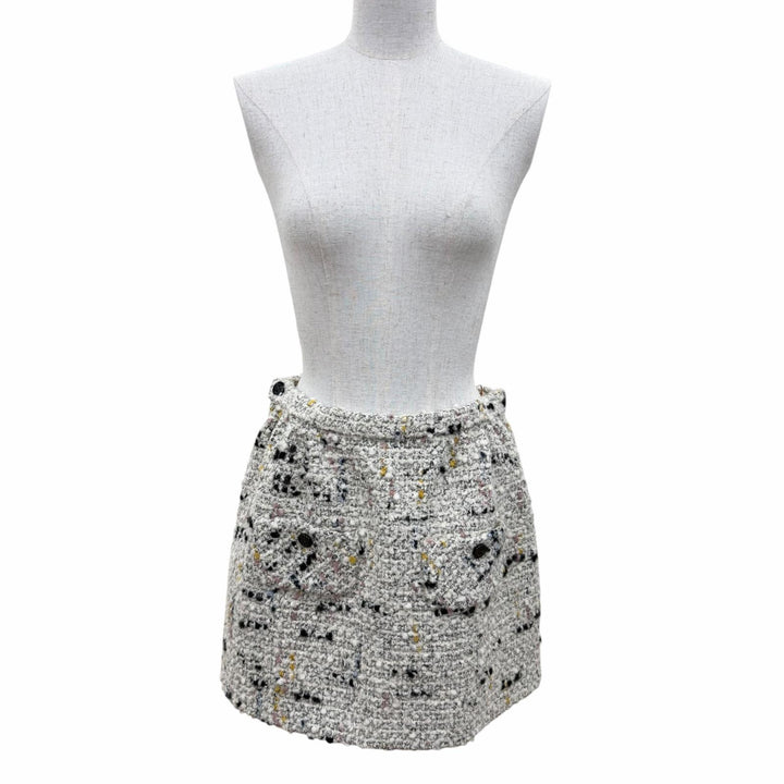Pristine LOUIS VUITTON Tweed skirt Linen blend, mini length Ivory 36