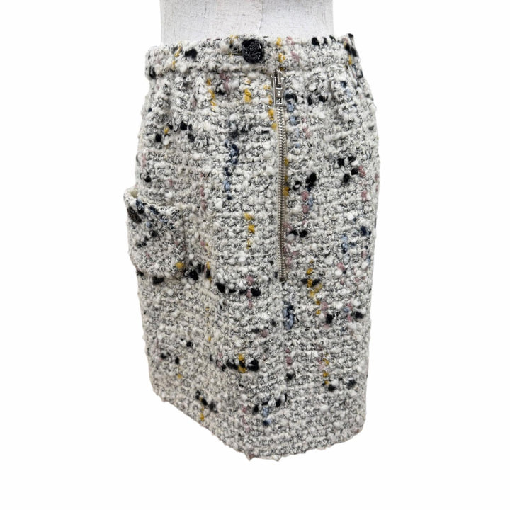 Pristine LOUIS VUITTON Tweed skirt Linen blend, mini length Ivory 36