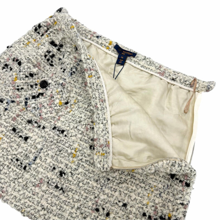 Pristine LOUIS VUITTON Tweed skirt Linen blend, mini length Ivory 36