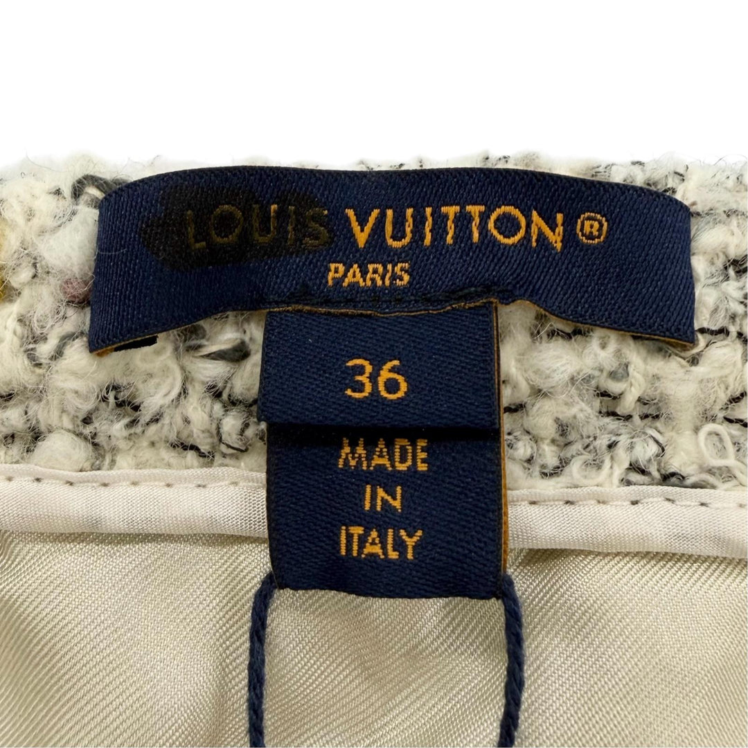 Pristine LOUIS VUITTON Tweed skirt Linen blend, mini length Ivory 36