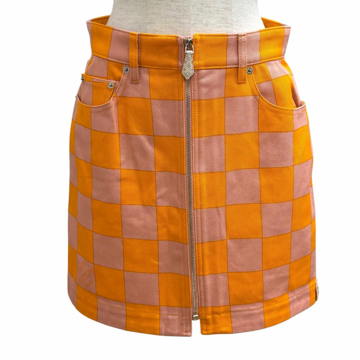 Pristine LOUIS VUITTON Mini skirt Monogram Zip Logo Denim cotton IT 38