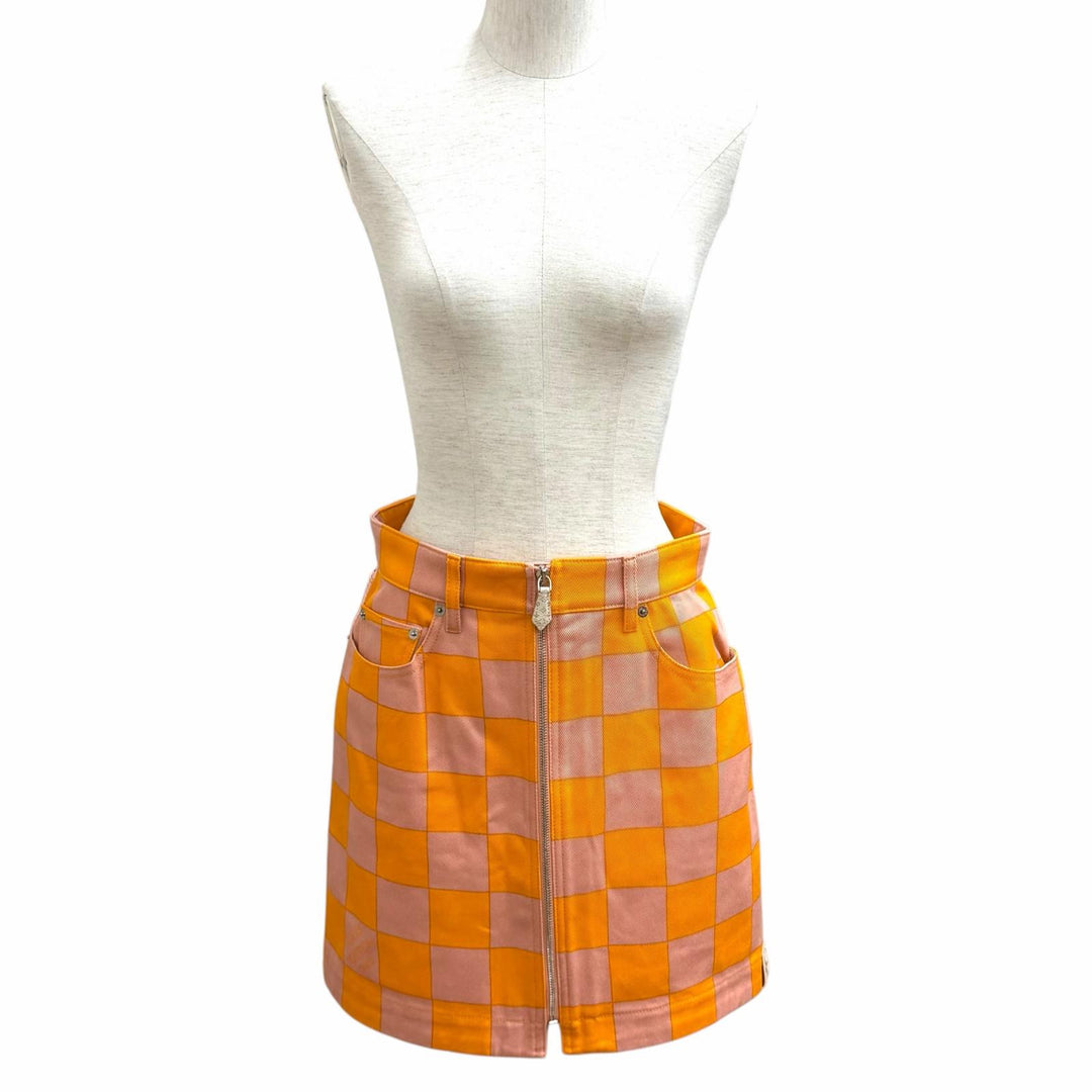 Pristine LOUIS VUITTON Mini skirt Monogram Zip Logo Denim cotton IT 38