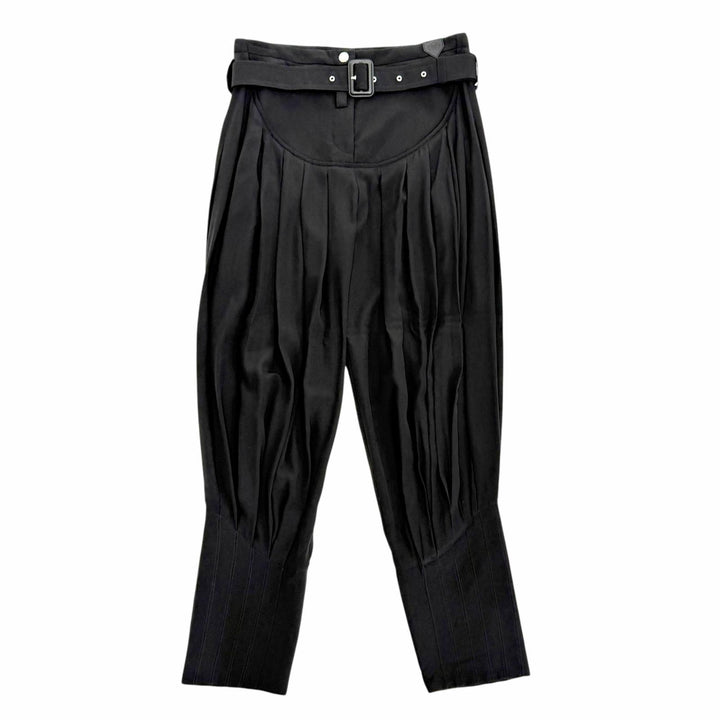 Pristine LOUIS VUITTON Saruel pants LV logo leather patch belt included silk 36