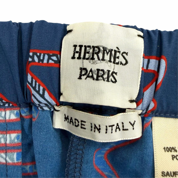 Excellent HERMES Shorts elastic waistband with drawstring. Navy 40