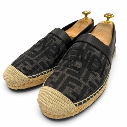 Excellent FENDI Slip-on FF logo espadrilles black canvas mens 6 7P1409