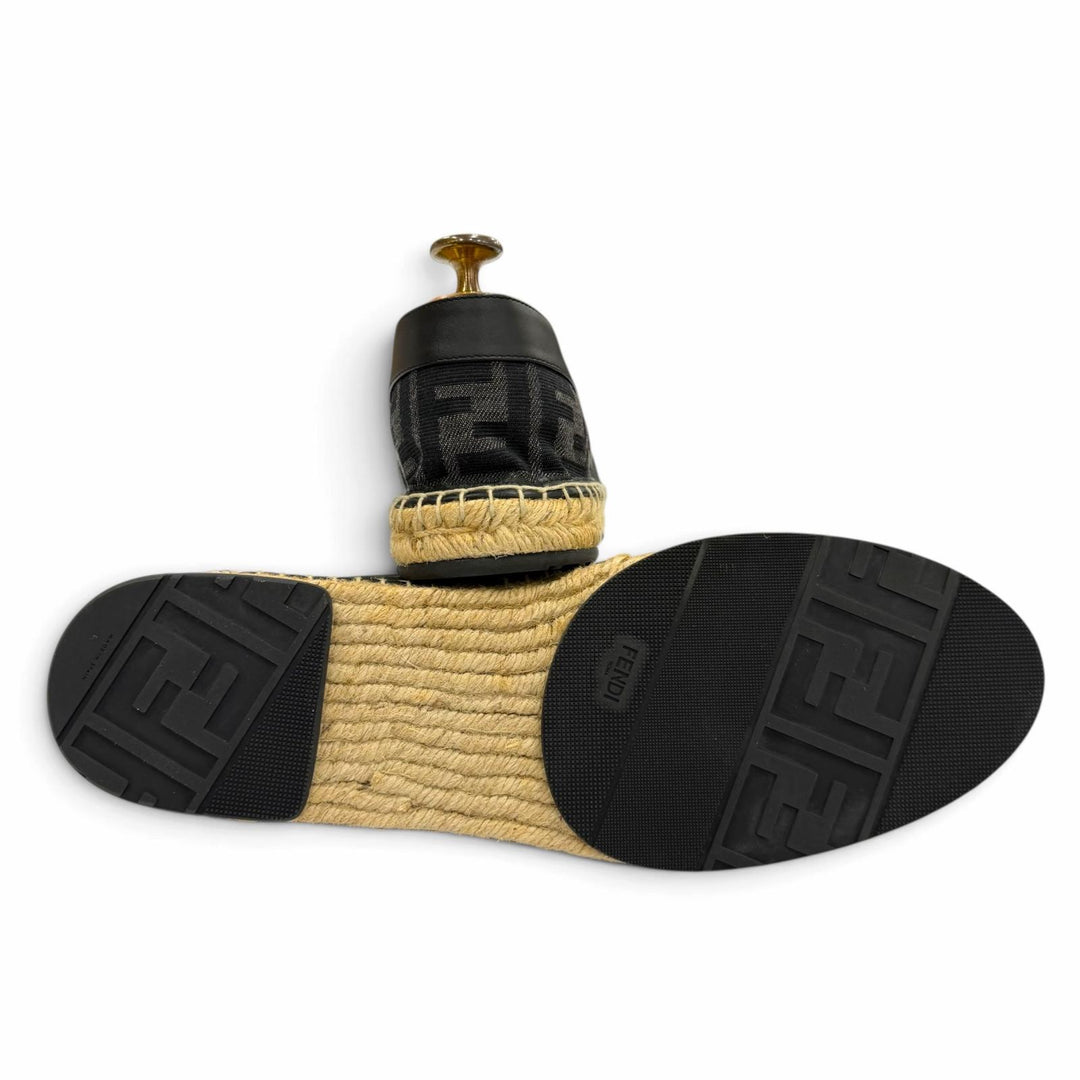 Excellent FENDI Slip-on FF logo espadrilles black canvas mens 6 7P1409