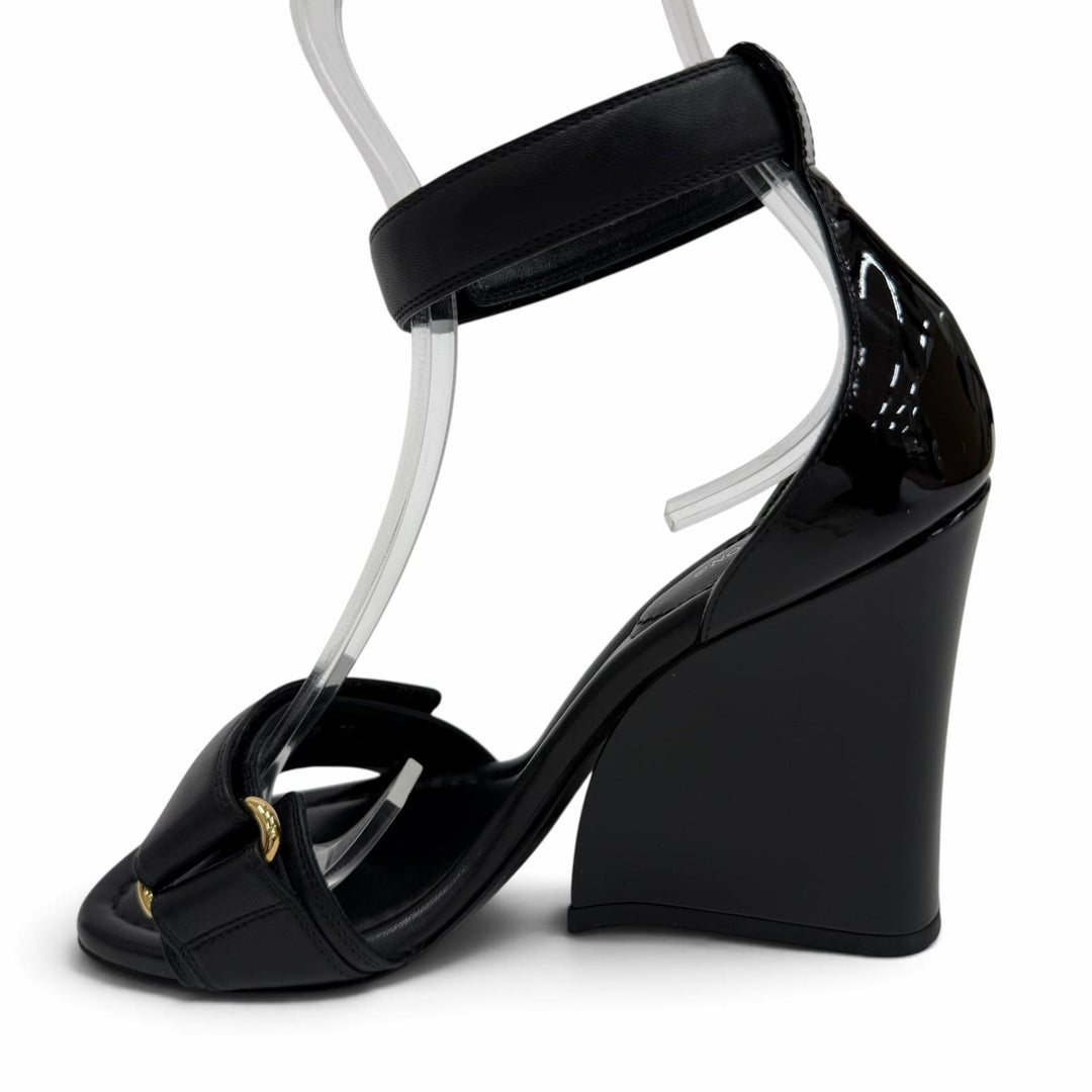 Great LOUIS VUITTON Sandals Stellar line LV logo black Patent leather Women 35.5