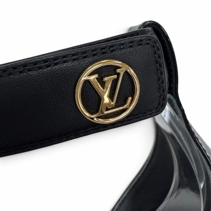 Great LOUIS VUITTON Sandals Stellar line LV logo black Patent leather Women 35.5