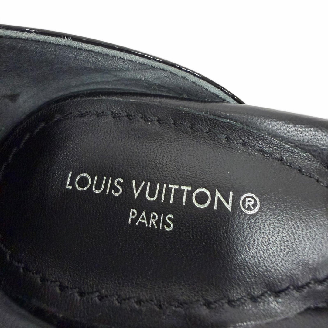 Great LOUIS VUITTON Sandals Stellar line LV logo black Patent leather Women 35.5