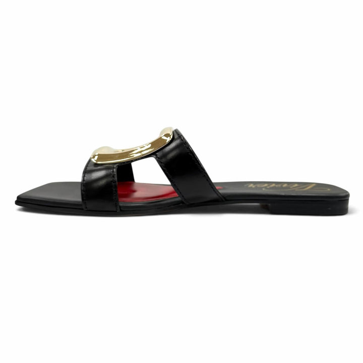 Pristine ROGER VIVIER Sandals NEW METAL BUCKLE MULE flat black leather Women 38
