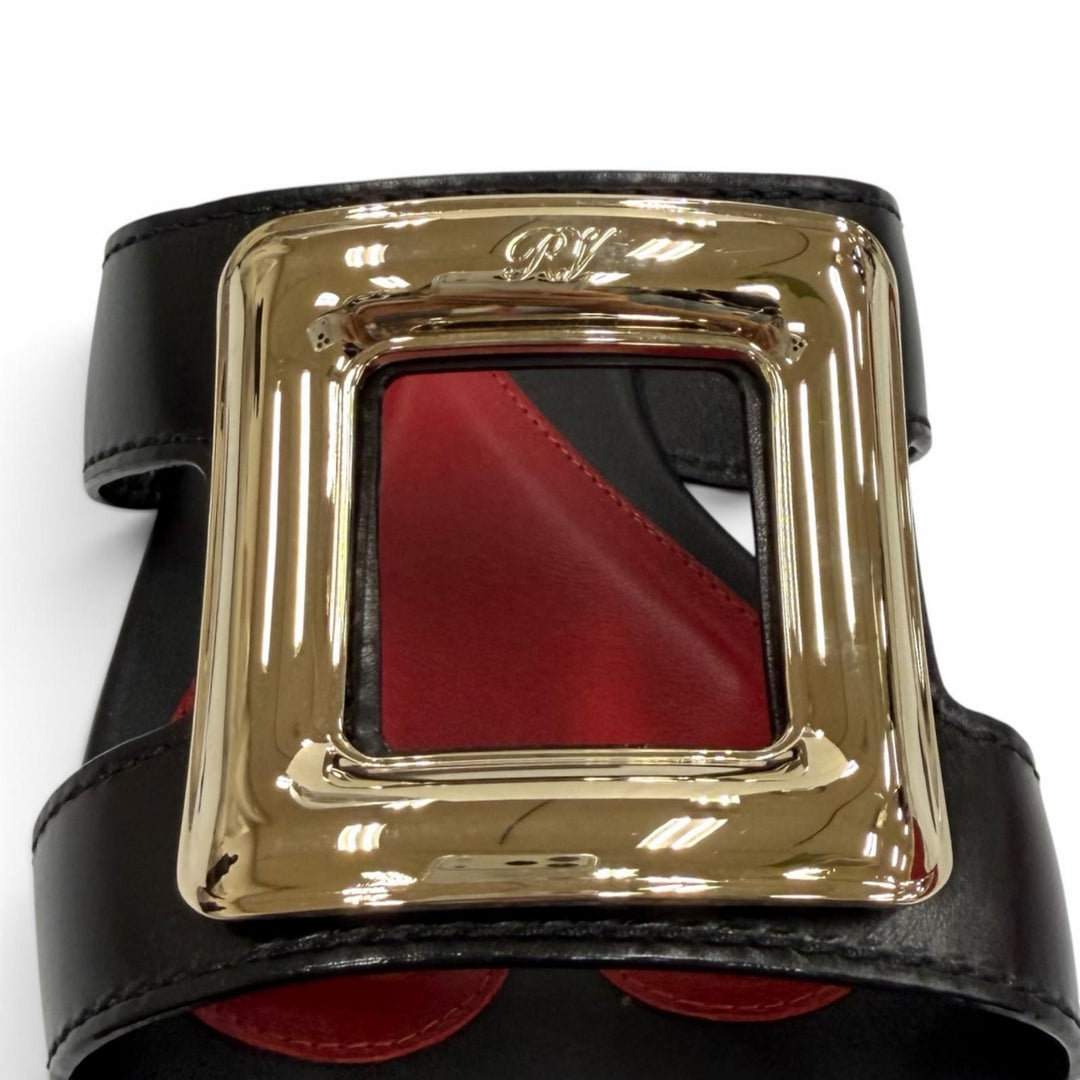 Pristine ROGER VIVIER Sandals NEW METAL BUCKLE MULE flat black leather Women 38