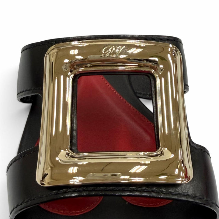 Pristine ROGER VIVIER Sandals NEW METAL BUCKLE MULE flat black leather Women 38