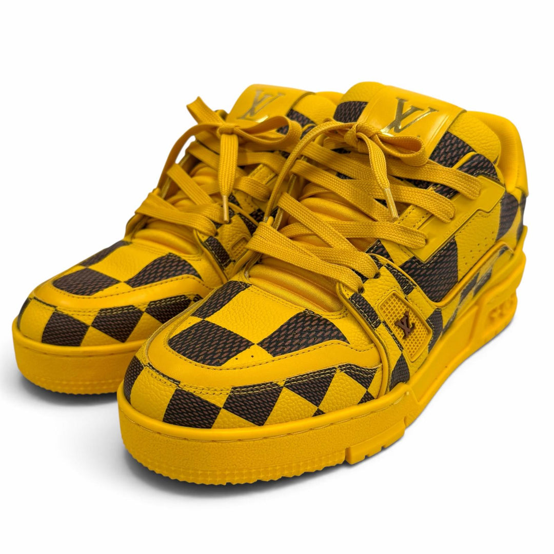 Pristine LOUIS VUITTON sneakers LV Trainer LV logo lace-up leather yellow 3