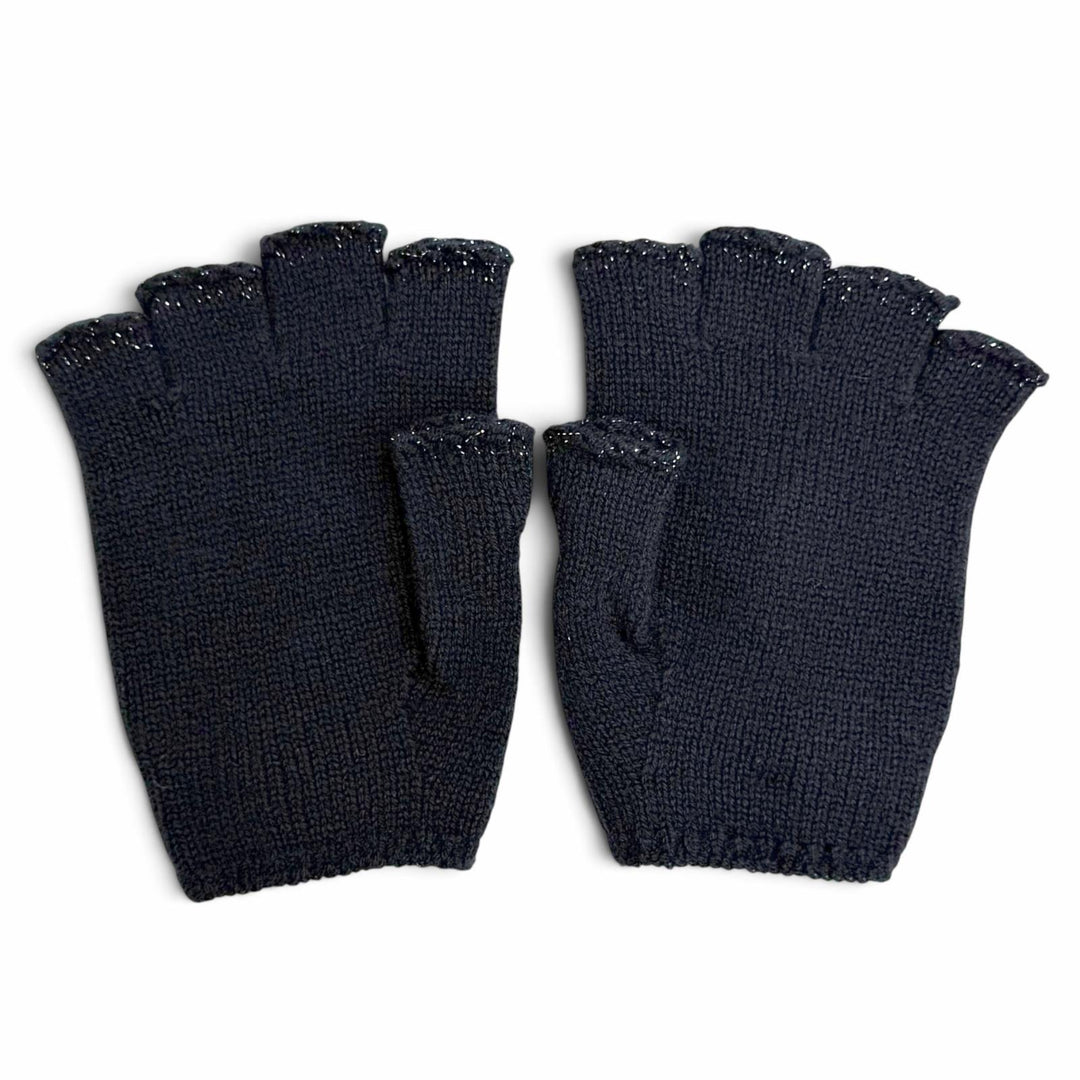 Excellent CHANEL gloves COCO Mark Glitter Fingerless Gloves navy cashmere G18