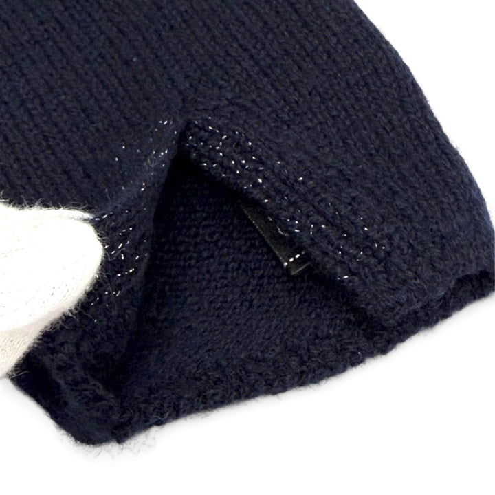 Excellent CHANEL gloves COCO Mark Glitter Fingerless Gloves navy cashmere G18