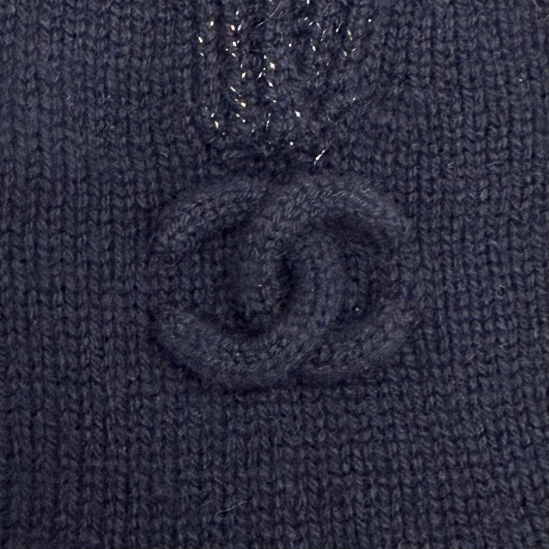 Excellent CHANEL gloves COCO Mark Glitter Fingerless Gloves navy cashmere G18