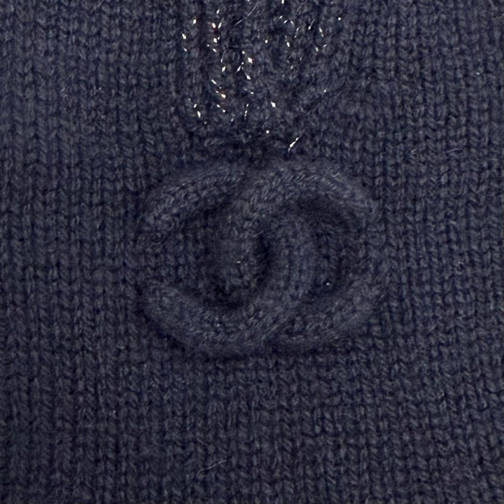 Excellent CHANEL gloves COCO Mark Glitter Fingerless Gloves navy cashmere G18