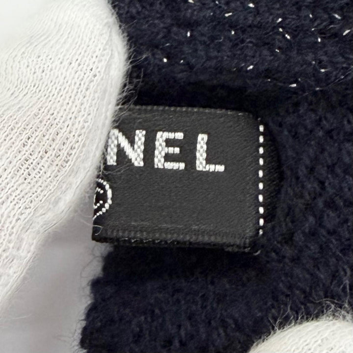 Excellent CHANEL gloves COCO Mark Glitter Fingerless Gloves navy cashmere G18