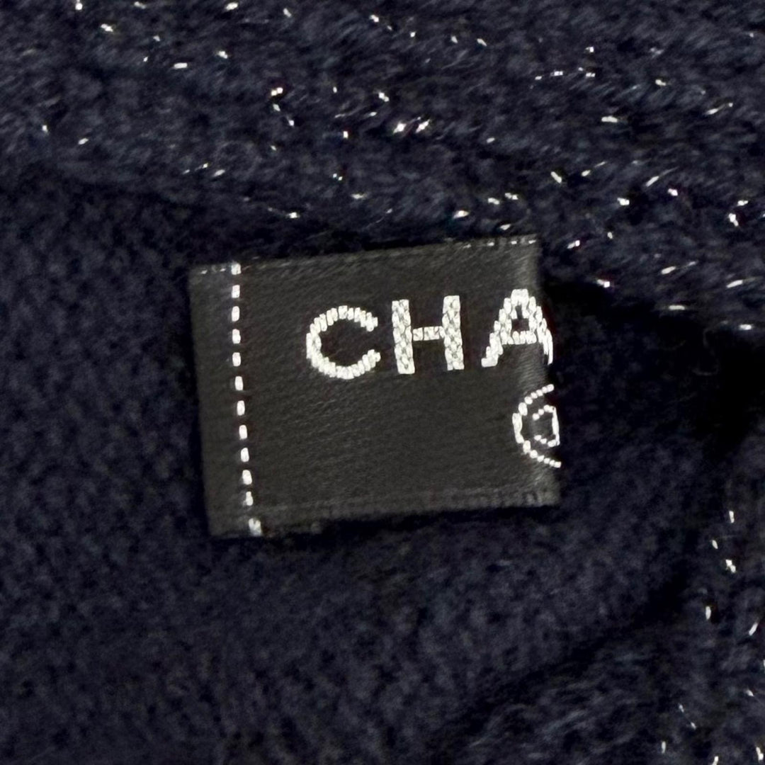 Excellent CHANEL gloves COCO Mark Glitter Fingerless Gloves navy cashmere G18