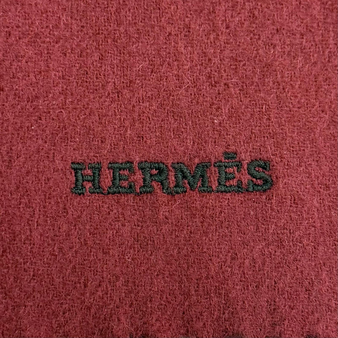 Excellent HERMES Scarf Logo embroidery, horsebit motif leather patch, cashmere