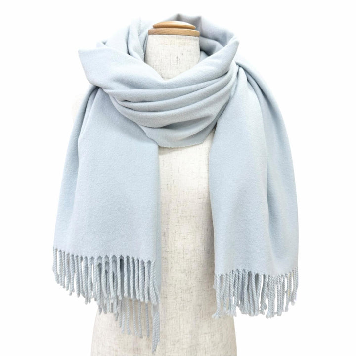 Great HERMES shawl Logo embroidered large shawl stole scarf Light blue cashmere