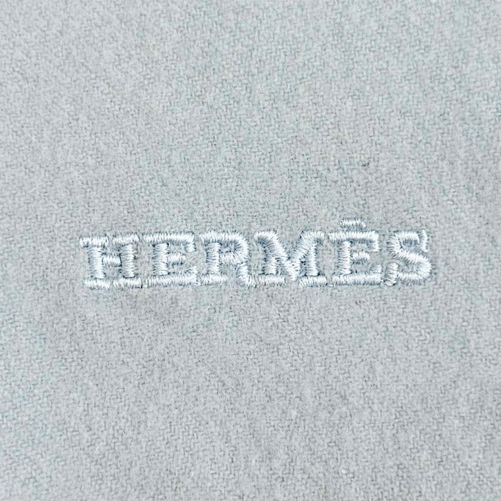 Great HERMES shawl Logo embroidered large shawl stole scarf Light blue cashmere