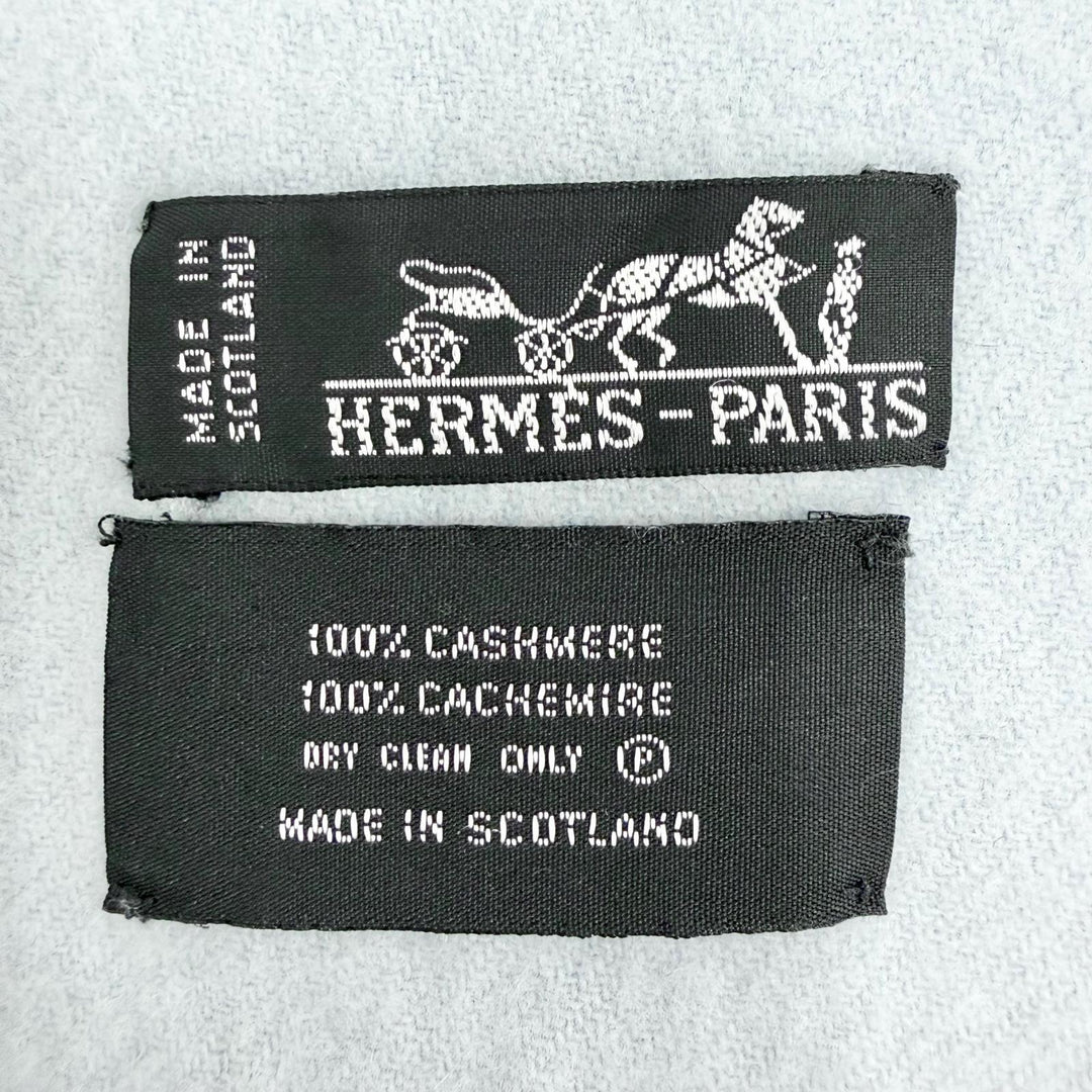 Great HERMES shawl Logo embroidered large shawl stole scarf Light blue cashmere
