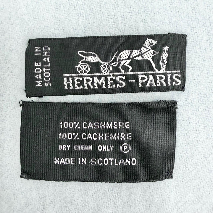 Great HERMES shawl Logo embroidered large shawl stole scarf Light blue cashmere
