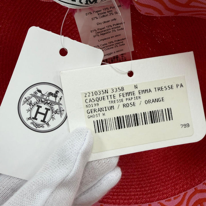 Pristine HERMES hat EMMA Serie Metal Straw Hat paper Women 58