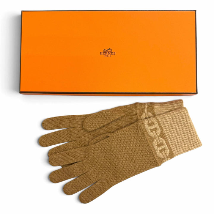 Pristine HERMES gloves Heaven Chaine d'Ancre motif knit gloves Brown cashmere S