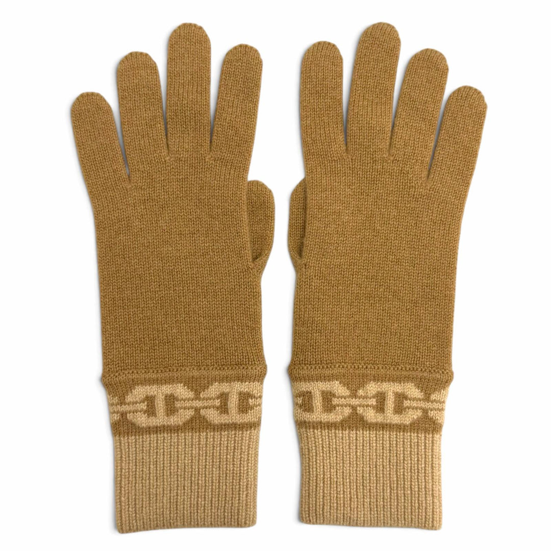 Pristine HERMES gloves Heaven Chaine d'Ancre motif knit gloves Brown cashmere S