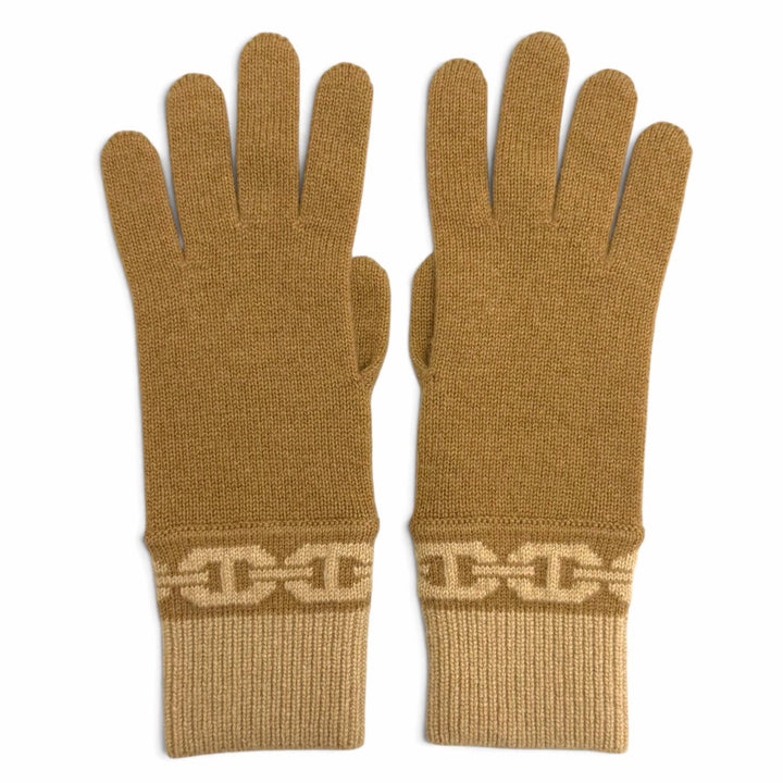 Pristine HERMES gloves Heaven Chaine d'Ancre motif knit gloves Brown cashmere S
